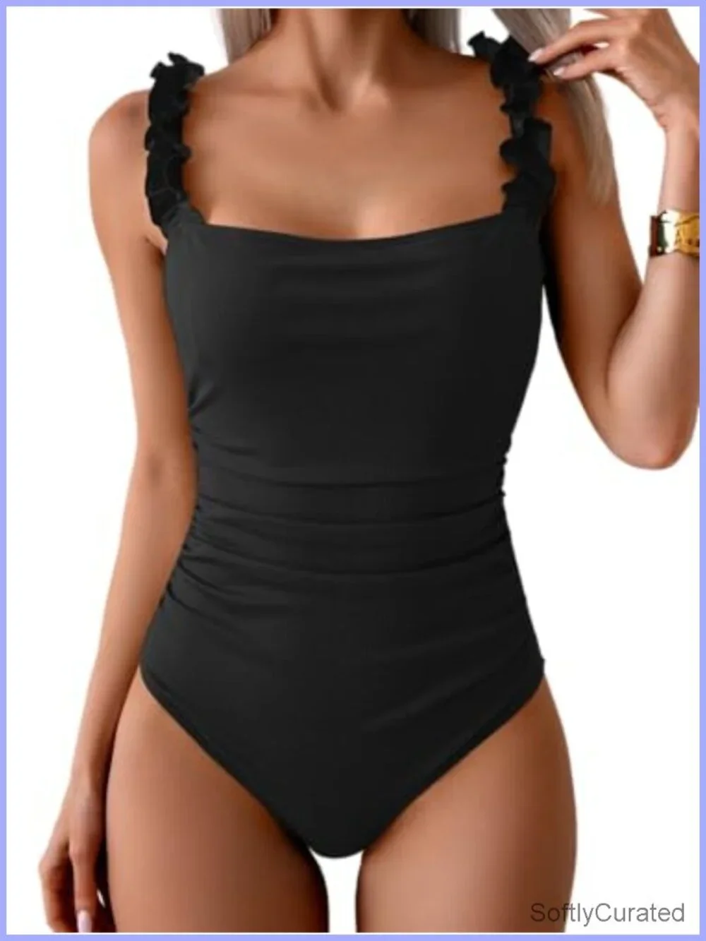 Women's One Piece Swimsuit Square Neck Tummy Control Push Up Ribbed